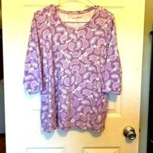 WOMAN WITHIN Lavendar & White Paisley Print Tee Shirt Scoop Neck  Size 12